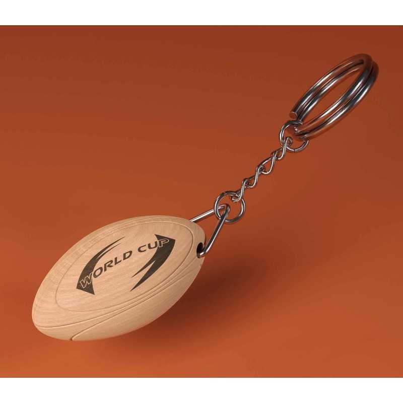 Porte-clés ballon de rugby full 3D - en bois de hêtre - AHK
